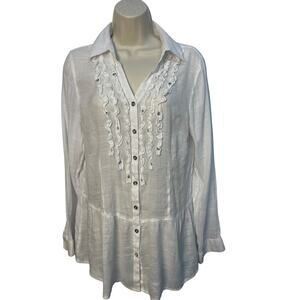 Christopher & Banks White Linen sheer Tunic Top Coverup Medium‎ Pre-owned